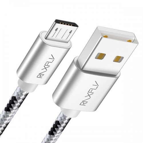 Cablu usb micro usb 2M textil gri cu negru