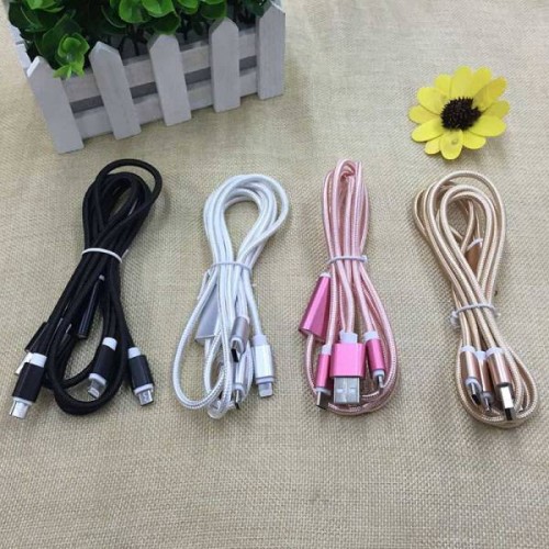 Cablu USB 3in1 microusb/Iphone/tip C argintiu