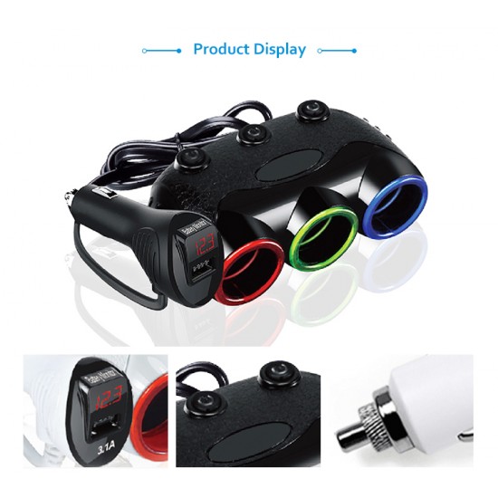 Incarcator bricheta cu voltmetru si intrerupator pe fiecare iesire Incarcator bricheta cu voltmetru si intrerupator pe fiecare iesire