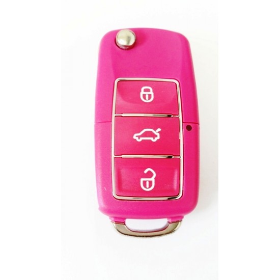 Carcasa cheie briceag VW, 3 butoane, roz fuxia Carcasa cheie briceag VW, 3 butoane, roz fuxia