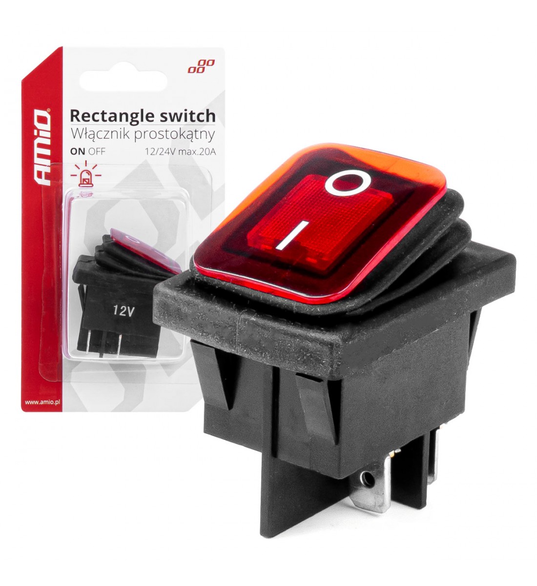 Intrerupator dreptunghiular cu lumină roșie Intrerupator dreptunghiular cu lumină roșie