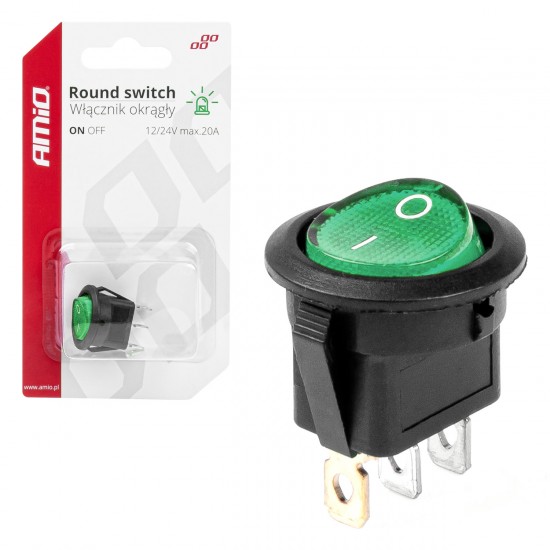 Întrerupător rotund cu lumină verde 12/24V 20A ON/OFF