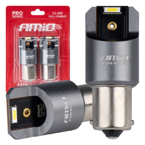 Becuri LED FULL CANBUS PRO BA15S P21W 2x1860SMD alb 12V 24V AMIO-03593