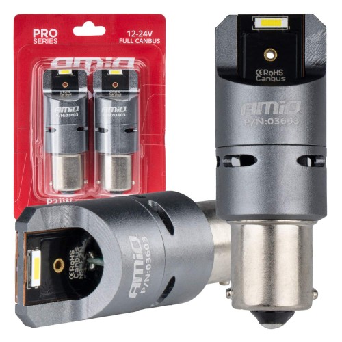 Becuri LED FULL CANBUS PRO BA15S P21W 2x1860SMD alb 12V 24V AMIO-03603