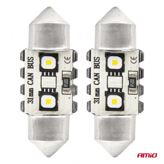 Becuri LED CANBUS Festoon C5W 2SMD 3838 31mm Alb 12V 24V AMIO-04247 Becuri LED CANBUS Festoon C5W 2SMD 3838 31mm Alb 12V 24V AMIO-04247