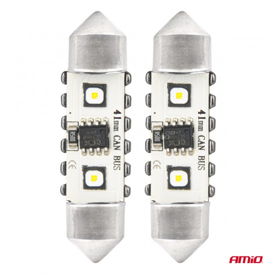 Becuri LED CANBUS Festoon C5W 2SMD 3838 41mm Alb 12V 24V AMIO-04250 Becuri LED CANBUS Festoon C5W 2SMD 3838 41mm Alb 12V 24V AMIO-04250