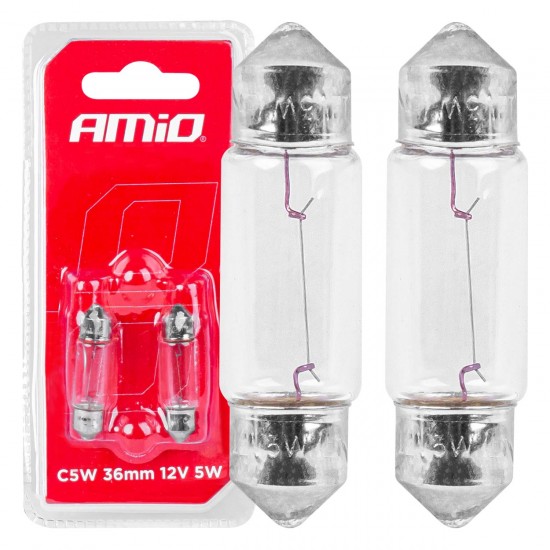 Becuri sofit cu halogen C5W 36mm 12V 2 buc. AMIO-03348 blister Becuri sofit cu halogen C5W 36mm 12V 2 buc. AMIO-03348 blister