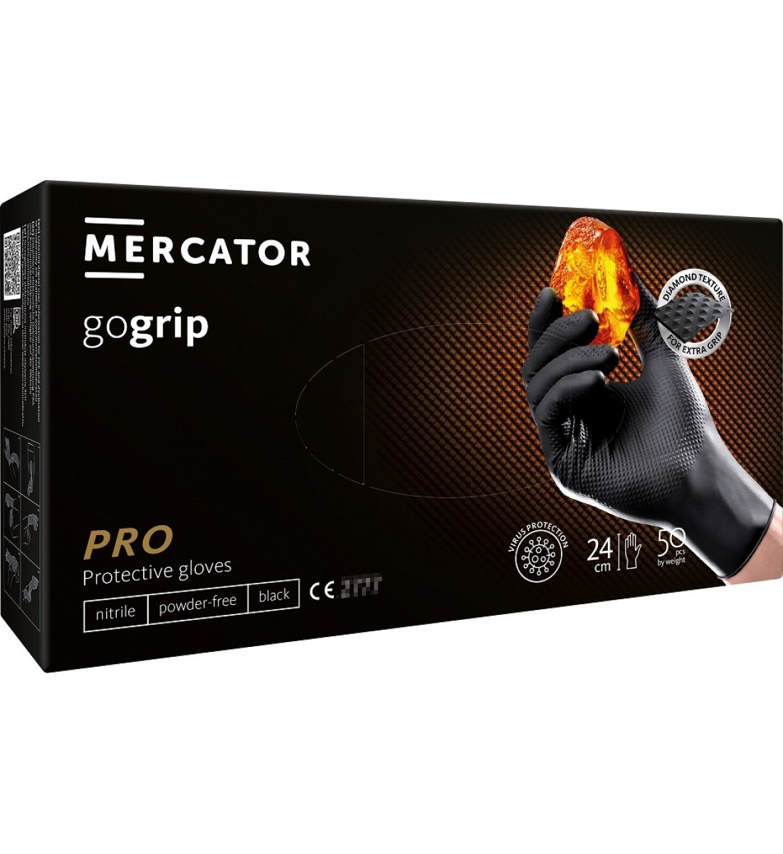 Mănuși de nitril Mercator GoGrip Black 50 buc, mărime XXL