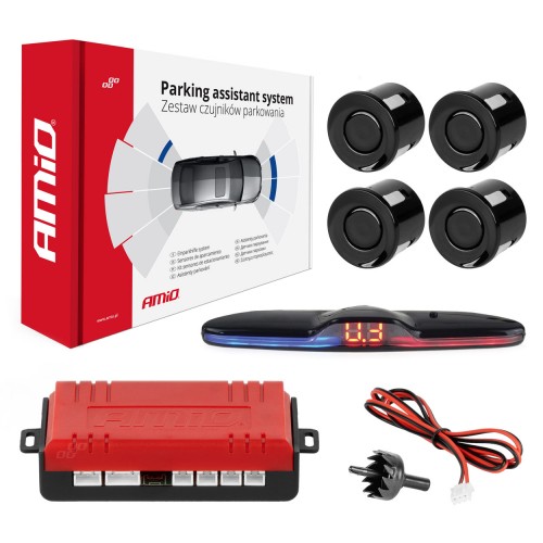 Senzor parcare, senzori marșarier, MAX LED, 4 senzori, negru, AMIO-02287