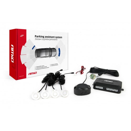 Set senzori parcare marșarier, 4 senzori albi AMIO-01568 Set senzori parcare marșarier, 4 senzori albi AMIO-01568