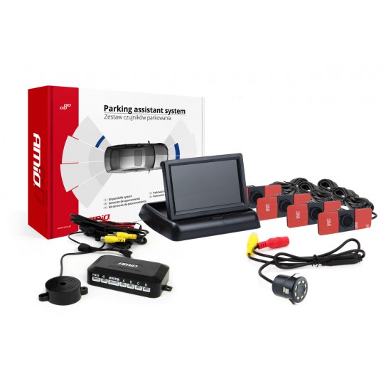 Senzori de parcare TFT02 de 4,3" cu cameră HD-308-LED, 4 senzori interni negri Senzori de parcare TFT02 de 4,3" cu cameră HD-308-LED, 4 senzori interni negri