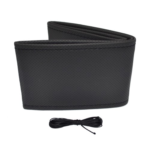 Husă volan cu cusături perforate, neagră, 38-39 cm