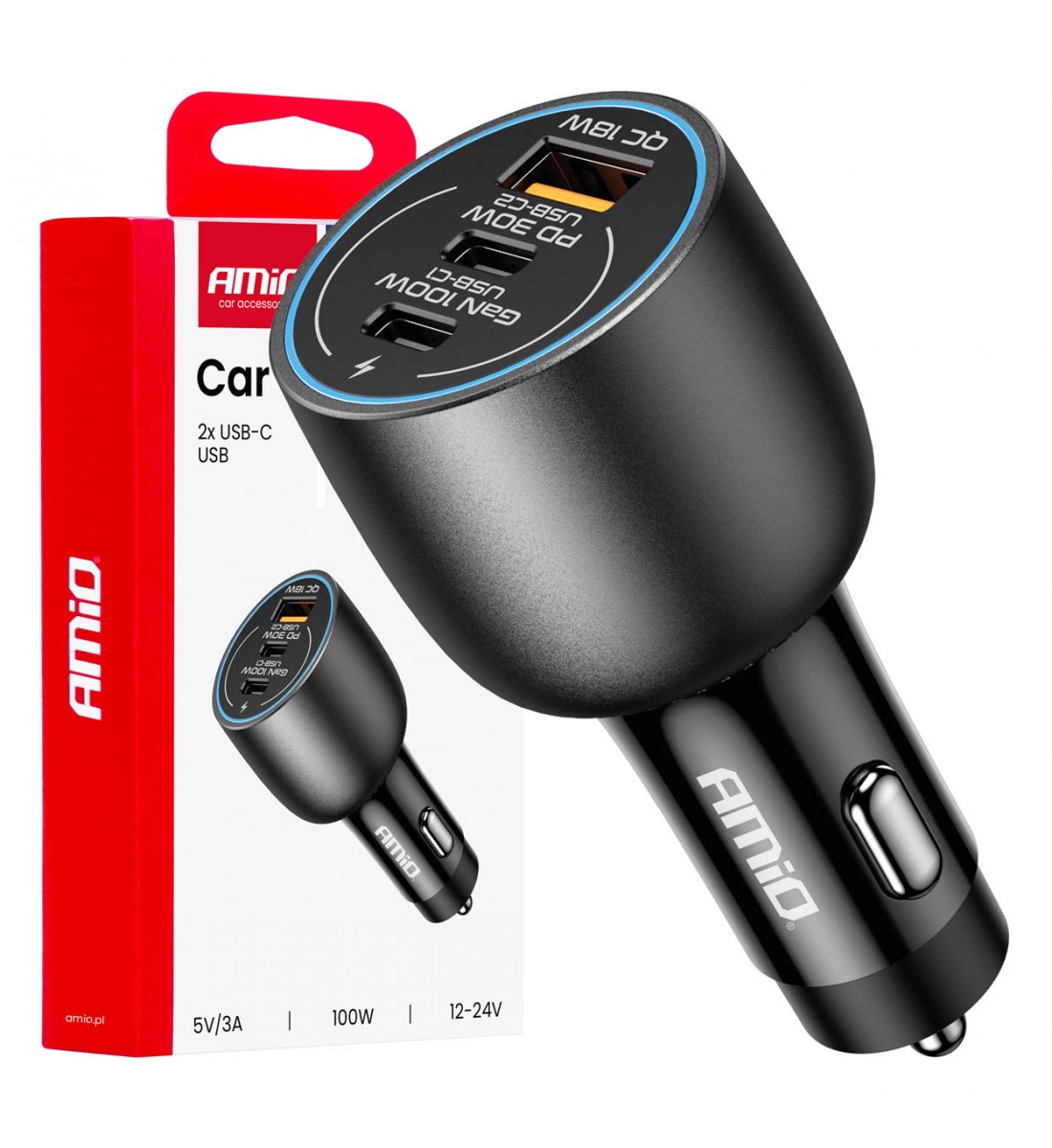Încărcător auto 2x USB-C + USB-A 12V 24V 100W AMIO-04371 - AutoParadoxSystem.ro Produs - Încărcător auto 2x USB-C + USB-A 12V 24V 100W AMIO-04371 - AutoParadoxSystem.ro