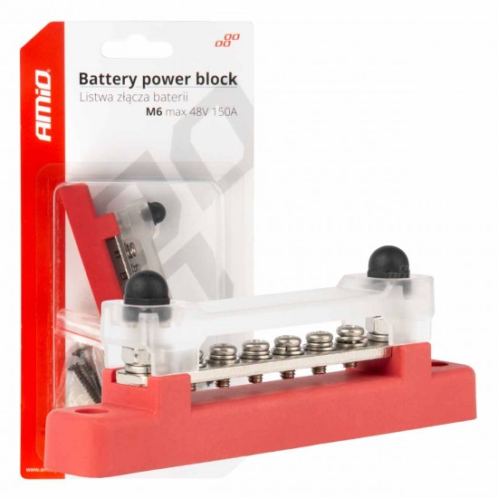 Bloc de distribuție la sol plus bară M6 12V - 48V 150A AMIO-03810 Bloc de distribuție la sol plus bară M6 12V - 48V 150A AMIO-03810