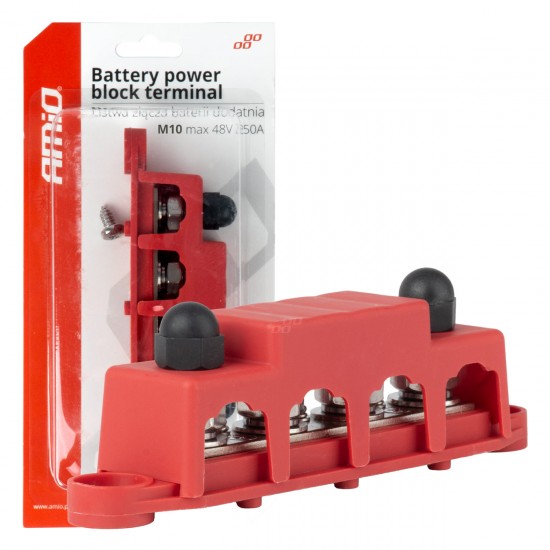 Bloc de distribuție la sol plus bară M10 12V - 48V 250A AMIO-03812 Bloc de distribuție la sol plus bară M10 12V - 48V 250A AMIO-03812