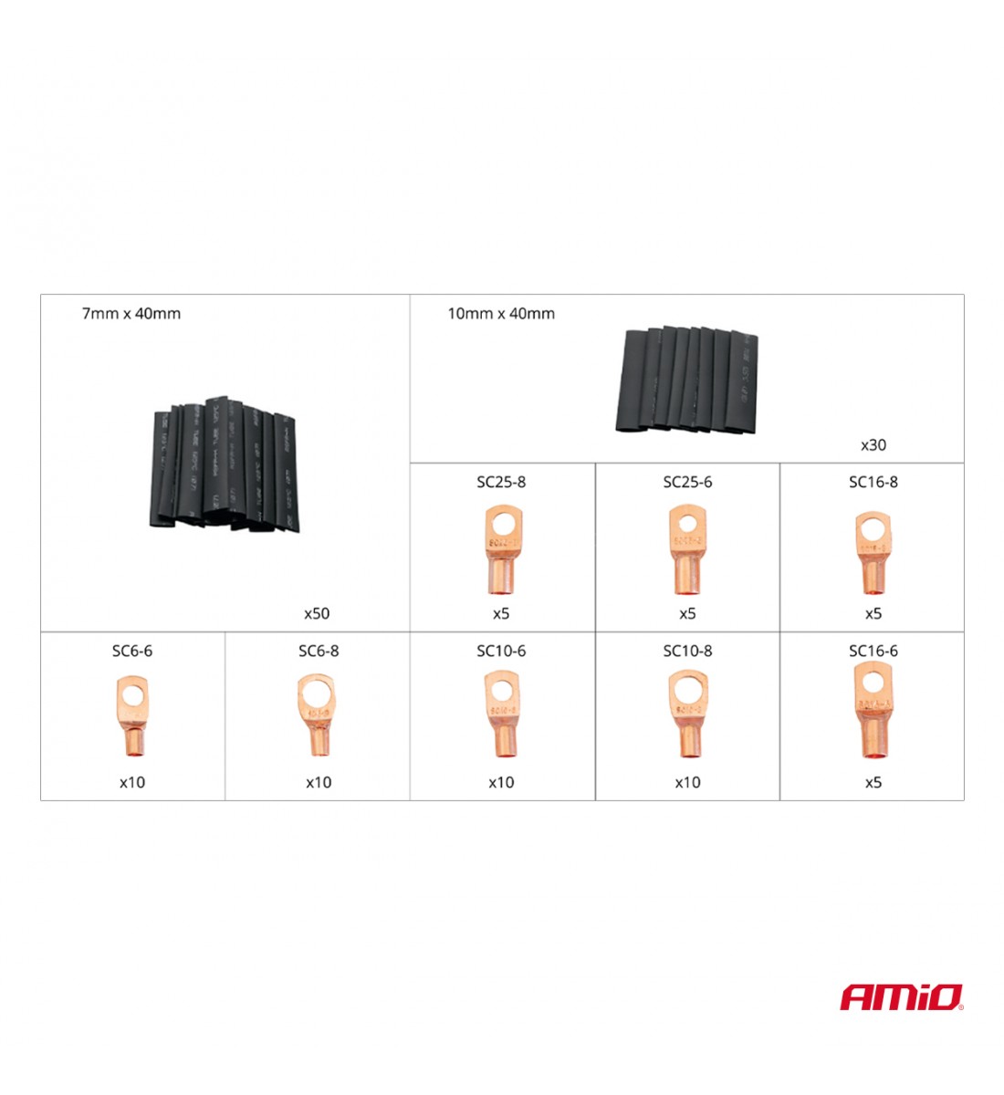 Produs - Conectori și tuburi termocontractibili 140 buc AMIO-04121 - AutoParadoxSystem.ro