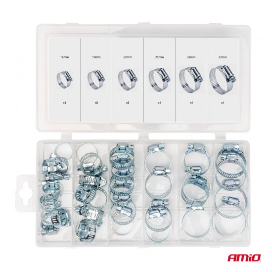Set cleme cu șurub din oțel 34 buc AMIO-04126 Set cleme cu șurub din oțel 34 buc AMIO-04126