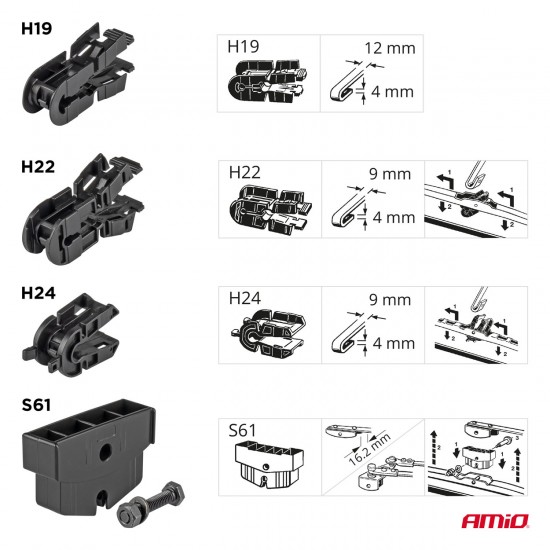 Ștergător TRUCK TIR BUS 24" 600mm AMIO-01202