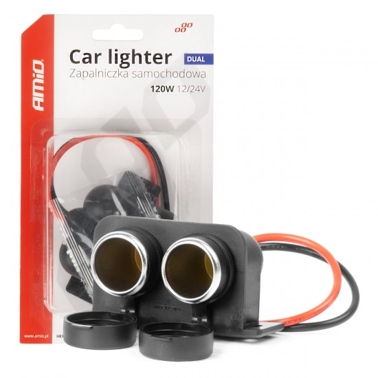 Priză brichetă auto, ermetică, dublă, 12V, 24V, AMIO-04130