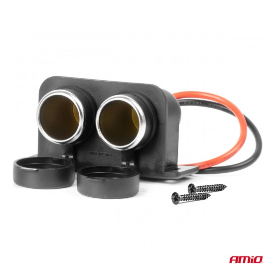 Priză brichetă auto, ermetică, dublă, 12V, 24V, AMIO-04130 Priză brichetă auto, ermetică, dublă, 12V, 24V, AMIO-04130