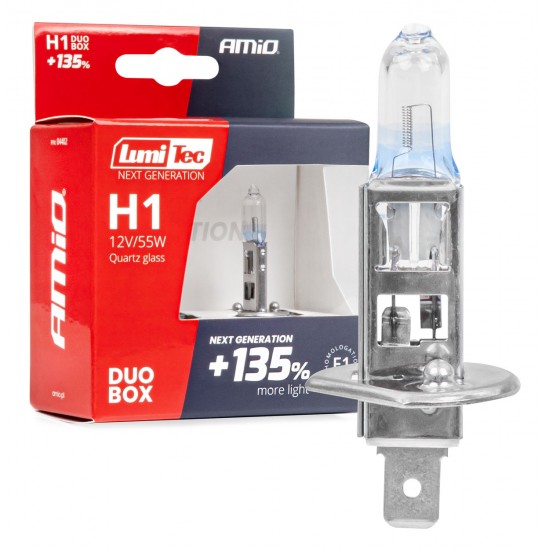 Set 2 becuri halogen H1 12V 55W LumiTec GENERAȚIE URMĂTOARE +135% DUO AMIO-04402