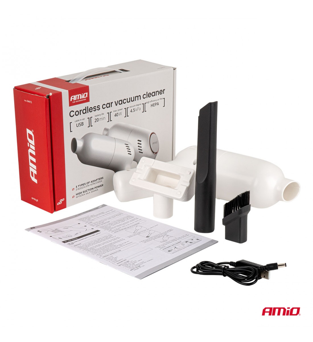 Aspirator auto fără fir 40W 4,5kPa USB-C VC-07 HEPA AMIO-04415 - AutoParadoxSystem.ro Produs - Aspirator auto fără fir 40W 4,5kPa USB-C VC-07 HEPA AMIO-04415 - AutoParadoxSystem.ro