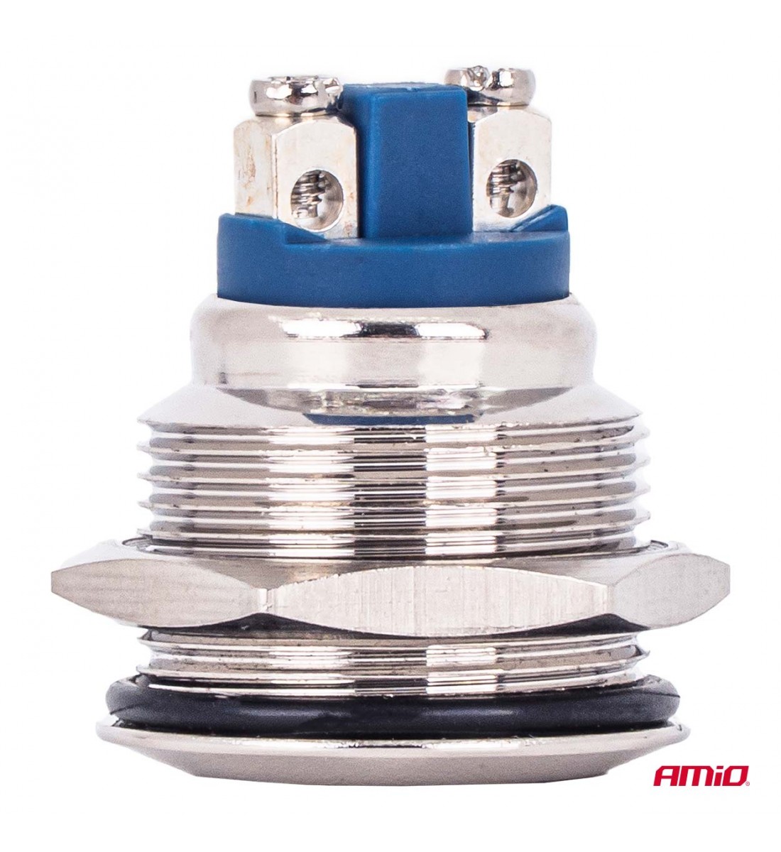 Produs - Buton plat, rotund, din oțel, 19 mm, 5 A, 12/230 V, AMIO-04436 - AutoParadoxSystem.ro