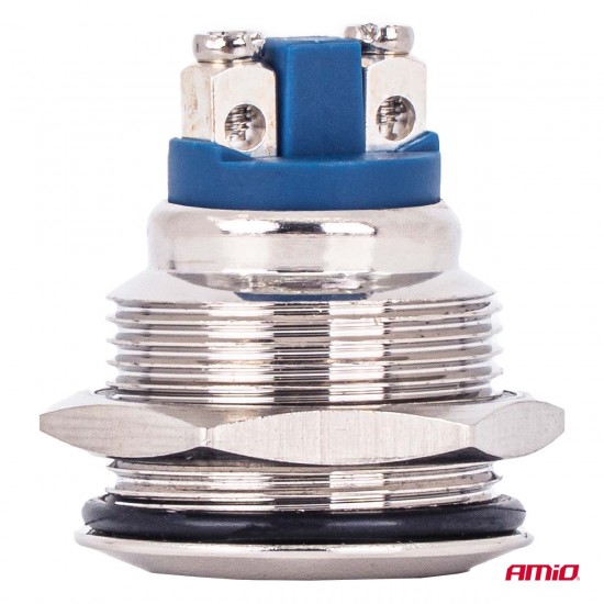 Buton plat, rotund, din oțel, 19 mm, 5 A, 12/230 V, AMIO-04436 Buton plat, rotund, din oțel, 19 mm, 5 A, 12/230 V, AMIO-04436