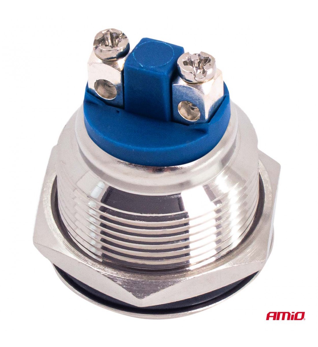 Produs - Buton plat, rotund, din oțel, 19 mm, 5 A, 12/230 V, AMIO-04436 - AutoParadoxSystem.ro