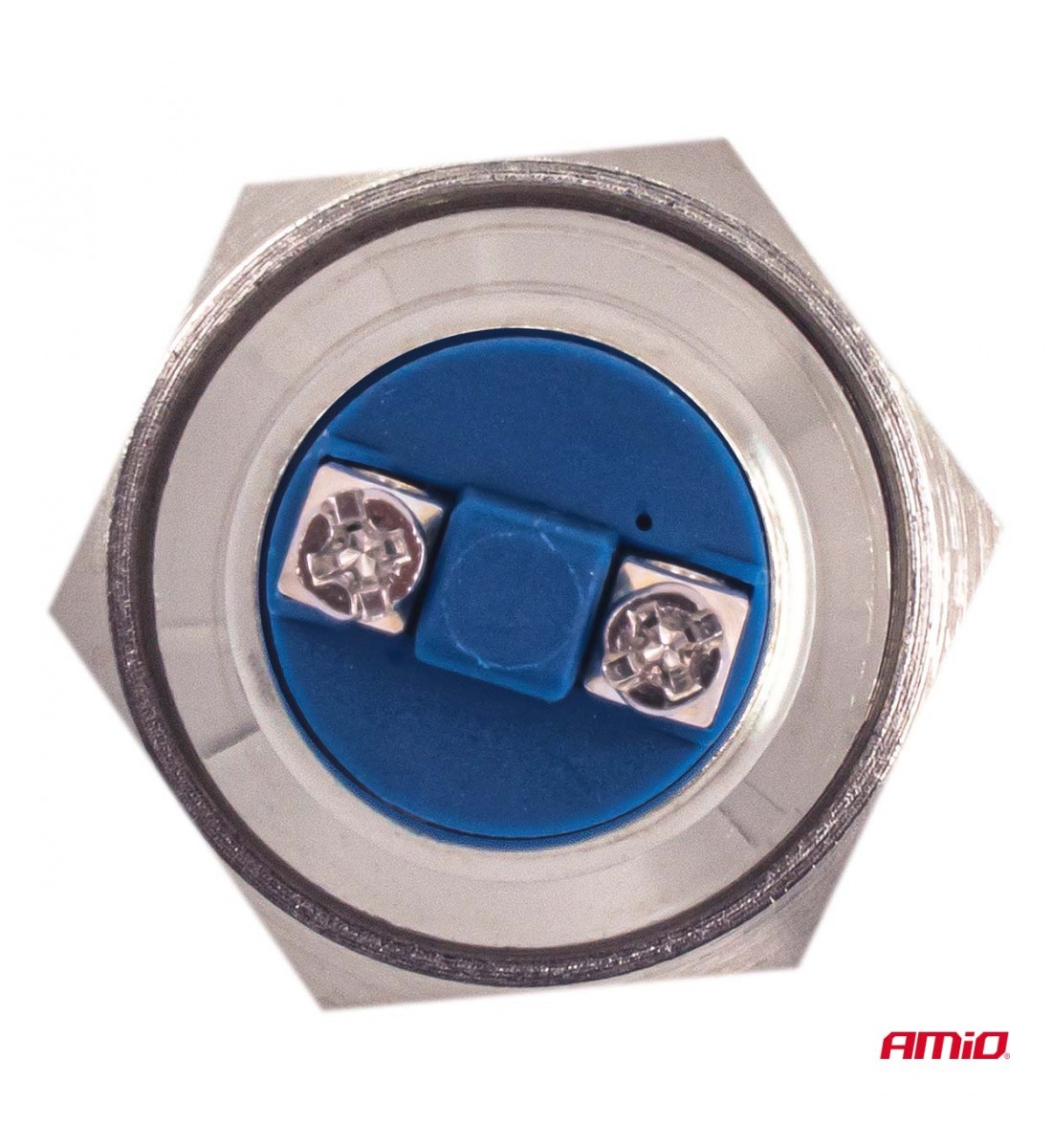 Produs - Buton plat, rotund, din oțel, 19 mm, 5 A, 12/230 V, AMIO-04436 - AutoParadoxSystem.ro