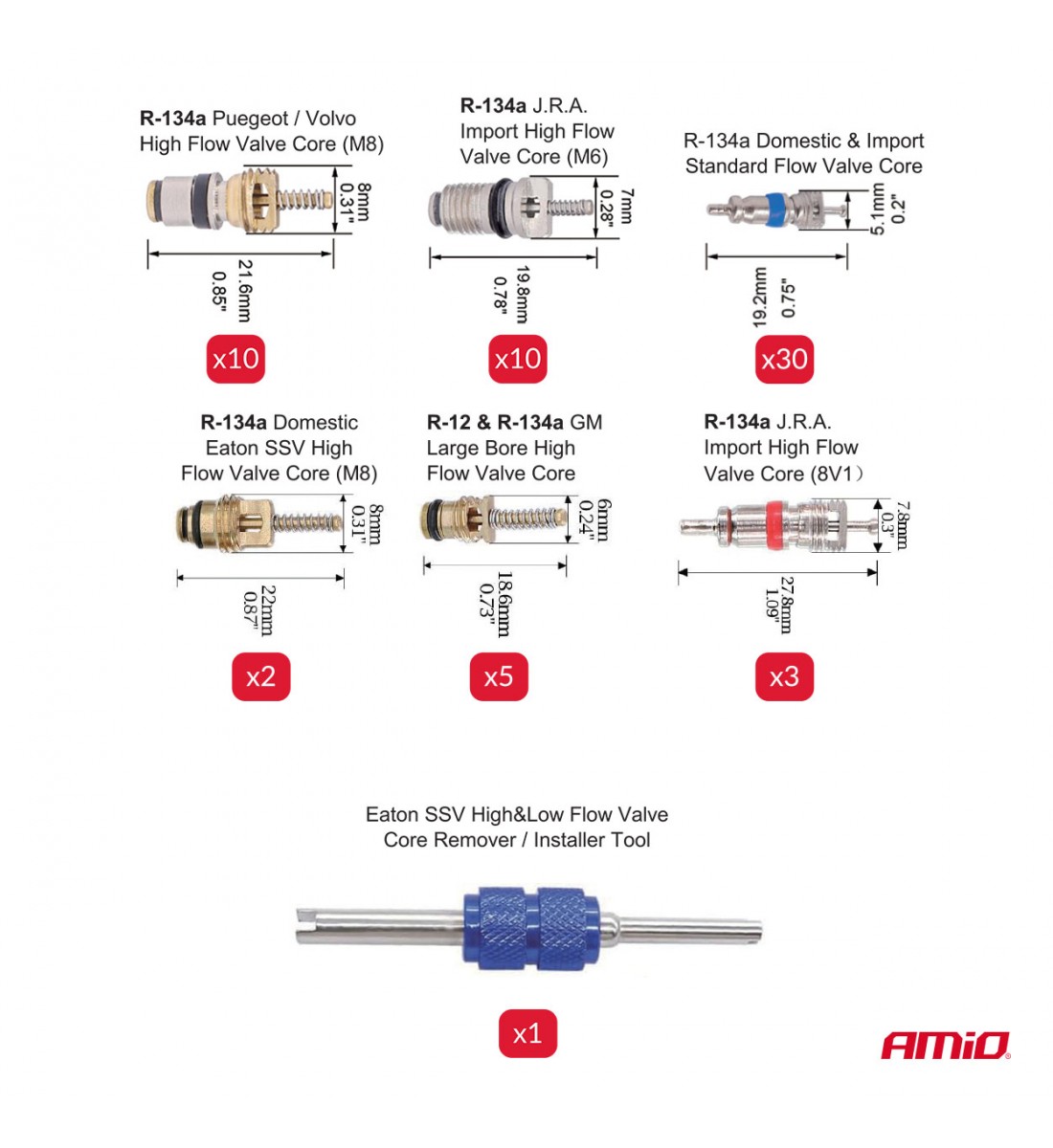 Set de valve de aer condiționat, 61 buc. AMIO-04446 - AutoParadoxSystem.ro Produs - Set de valve de aer condiționat, 61 buc. AMIO-04446 - AutoParadoxSystem.ro