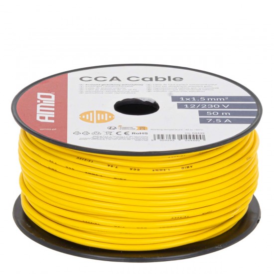 Cablu monofilar galben CCA 1x1.5mm2 50m 7.5A 12/230V AMIO-04449 Cablu monofilar galben CCA 1x1.5mm2 50m 7.5A 12/230V AMIO-04449