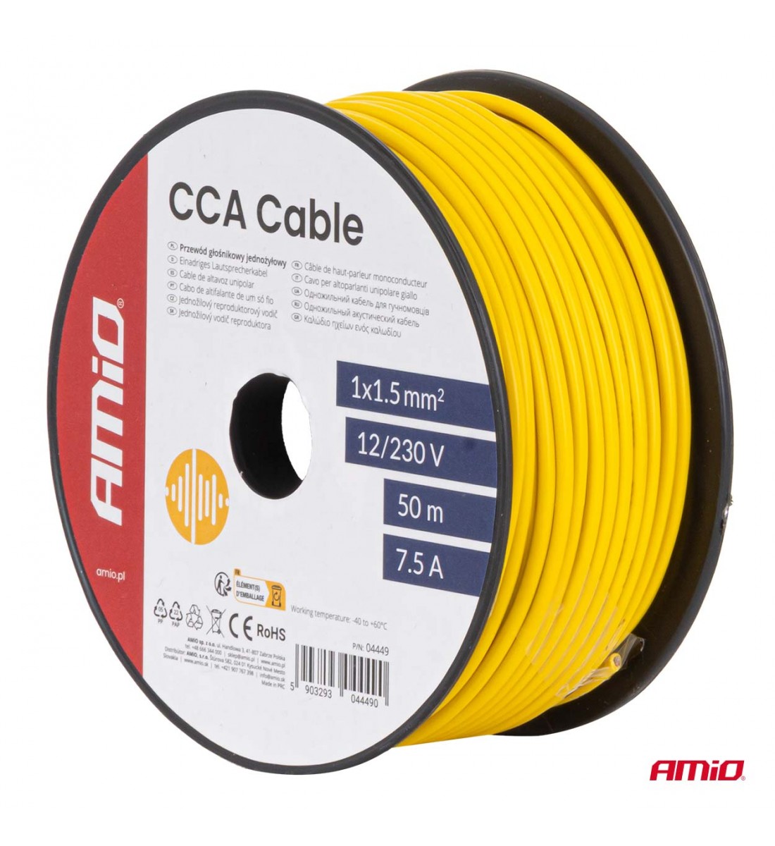 Cablu monofilar galben CCA 1x1.5mm2 50m 7.5A 12/230V AMIO-04449 - AutoParadoxSystem.ro Produs - Cablu monofilar galben CCA 1x1.5mm2 50m 7.5A 12/230V AMIO-04449 - AutoParadoxSystem.ro