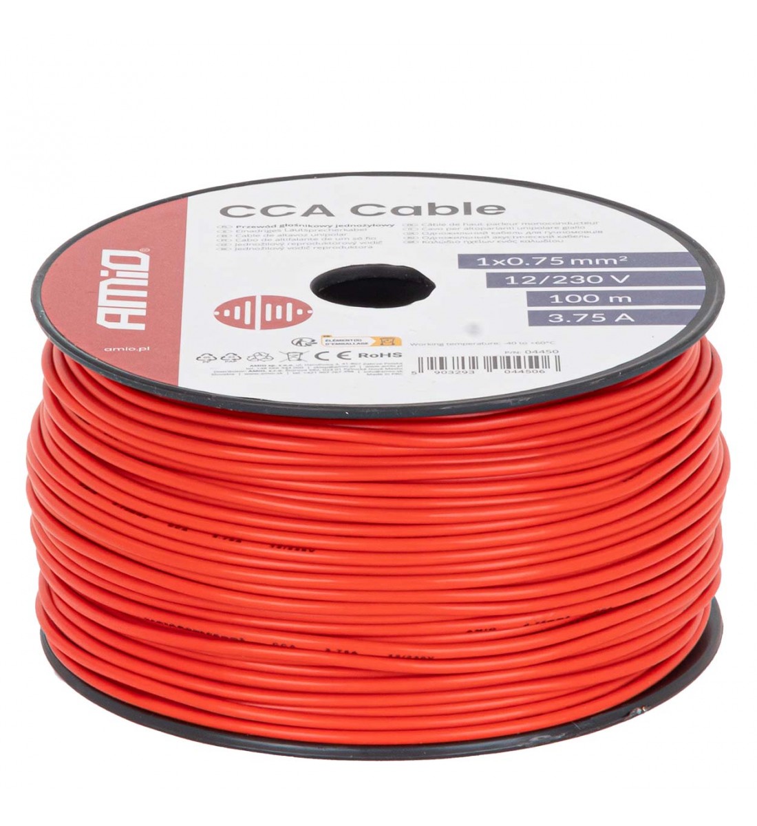 Cablu roșu monofilar CCA 1x0.75mm2 100m 3.75A 12/230V AMIO-04450 - AutoParadoxSystem.ro Produs - Cablu roșu monofilar CCA 1x0.75mm2 100m 3.75A 12/230V AMIO-04450 - AutoParadoxSystem.ro