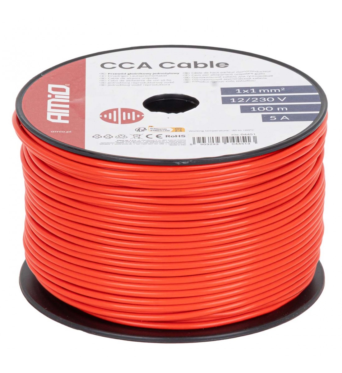 Cablu roșu monofilar CCA 1x1mm2 100m 5A 12/230V AMIO-04451 - AutoParadoxSystem.ro Produs - Cablu roșu monofilar CCA 1x1mm2 100m 5A 12/230V AMIO-04451 - AutoParadoxSystem.ro