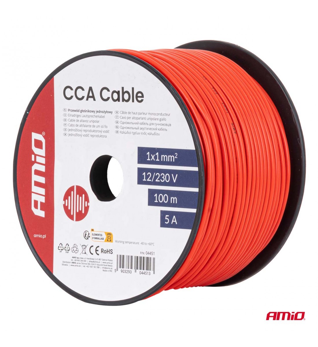 Cablu roșu monofilar CCA 1x1mm2 100m 5A 12/230V AMIO-04451 - AutoParadoxSystem.ro Produs - Cablu roșu monofilar CCA 1x1mm2 100m 5A 12/230V AMIO-04451 - AutoParadoxSystem.ro