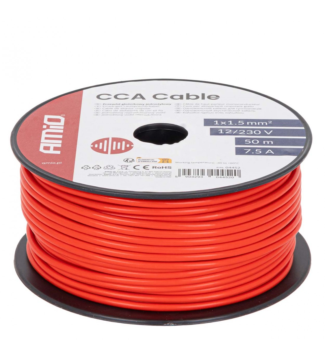 Cablu roșu monofilar CCA 1x1.5mm2 50m 7.5A 12/230V AMIO-04452 - AutoParadoxSystem.ro Produs - Cablu roșu monofilar CCA 1x1.5mm2 50m 7.5A 12/230V AMIO-04452 - AutoParadoxSystem.ro