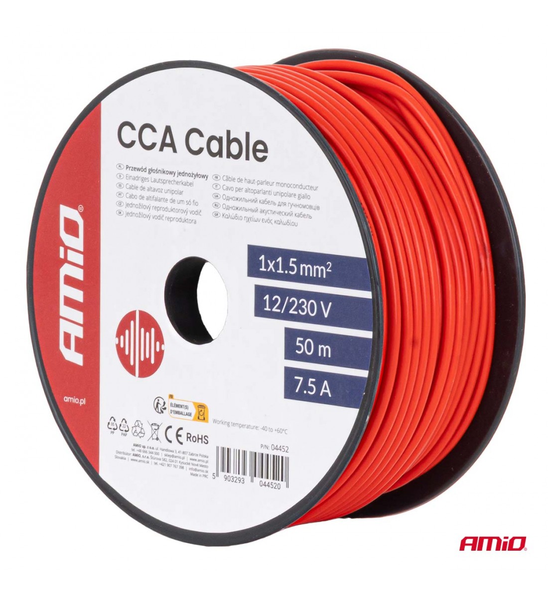 Cablu roșu monofilar CCA 1x1.5mm2 50m 7.5A 12/230V AMIO-04452 - AutoParadoxSystem.ro Produs - Cablu roșu monofilar CCA 1x1.5mm2 50m 7.5A 12/230V AMIO-04452 - AutoParadoxSystem.ro