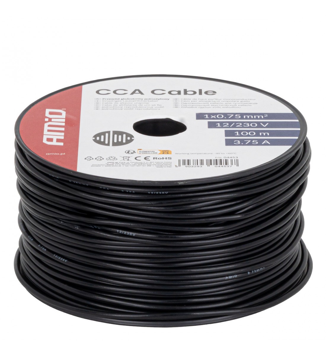 Cablu negru monofilar CCA 1x0.75mm2 100m 3.75A 12/230V AMIO-04453 - AutoParadoxSystem.ro Produs - Cablu negru monofilar CCA 1x0.75mm2 100m 3.75A 12/230V AMIO-04453 - AutoParadoxSystem.ro
