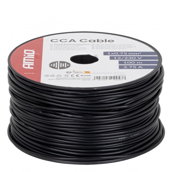 Cablu negru monofilar CCA 1x0.75mm2 100m 3.75A 12/230V AMIO-04453 Cablu negru monofilar CCA 1x0.75mm2 100m 3.75A 12/230V AMIO-04453