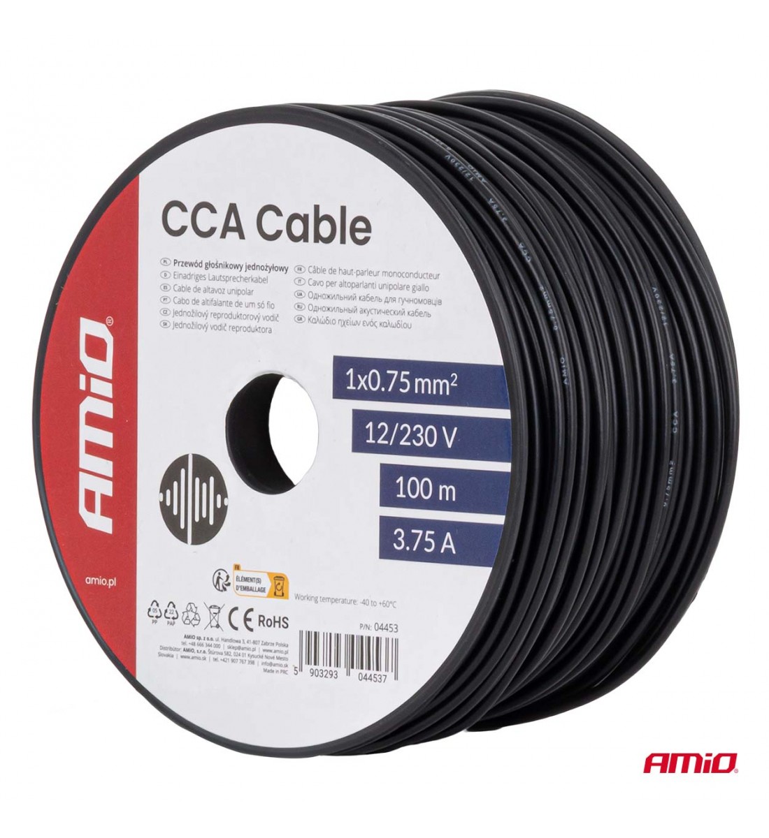 Cablu negru monofilar CCA 1x0.75mm2 100m 3.75A 12/230V AMIO-04453 - AutoParadoxSystem.ro Produs - Cablu negru monofilar CCA 1x0.75mm2 100m 3.75A 12/230V AMIO-04453 - AutoParadoxSystem.ro