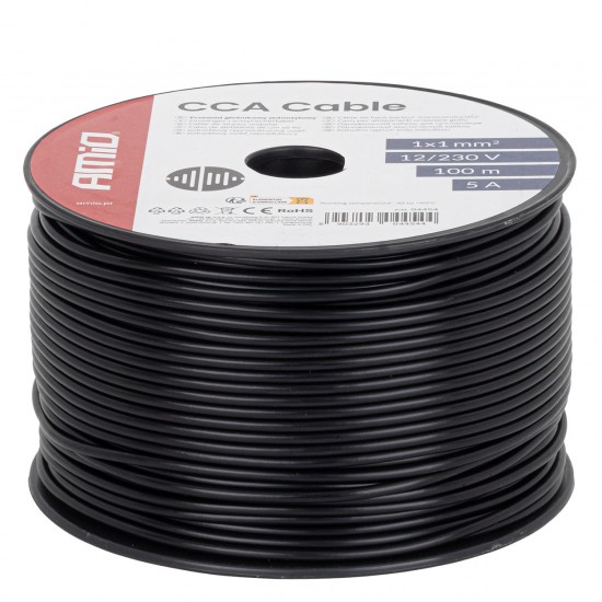 Cablu negru monofilar CCA 1x1mm2 100m 5A 12/230V AMIO-04454 Cablu negru monofilar CCA 1x1mm2 100m 5A 12/230V AMIO-04454