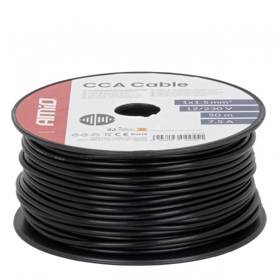 Cablu monofilar negru CCA 1x1.5mm2 50m 7.5A 12/230V AMIO-04455 Cablu monofilar negru CCA 1x1.5mm2 50m 7.5A 12/230V AMIO-04455