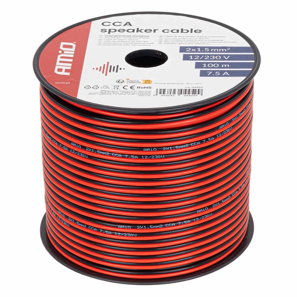 Cablu difuzor CCA 2x1.5mm2 100m 7.5A AMIO-04459