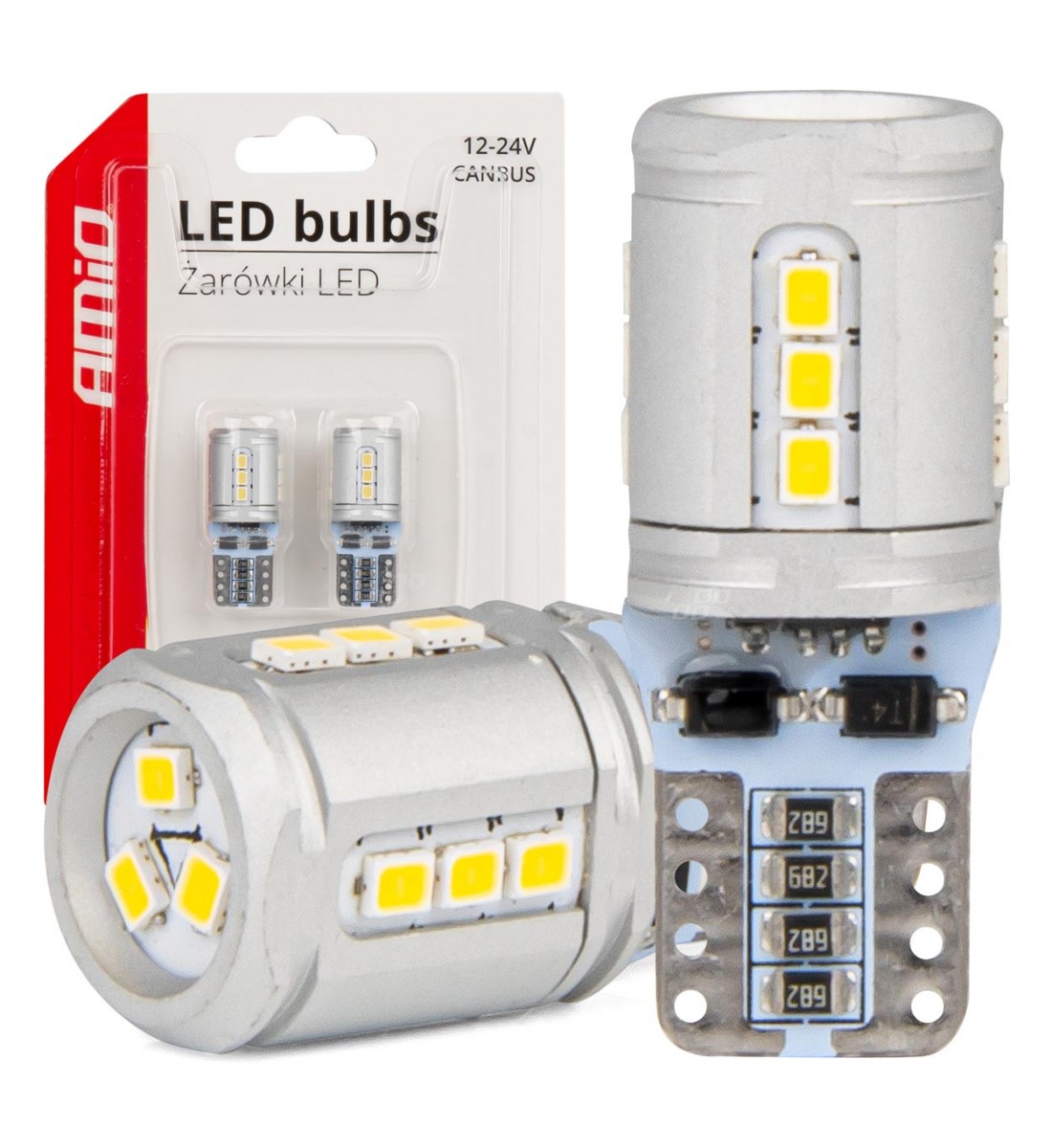 Set Becuri CANBUS T10e W5W 15x2016 SMD Alb 12V/24V AMIO-03723 Set Becuri CANBUS T10e W5W 15x2016 SMD Alb 12V/24V AMIO-03723