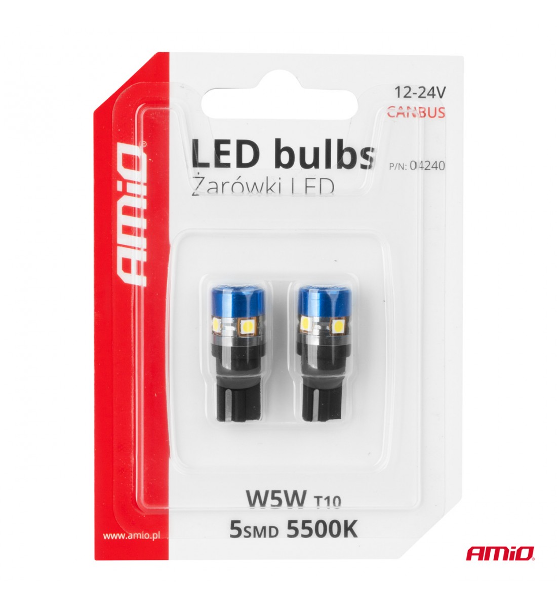 Set 2 Becuri LED CANBUS T10 W5W 5SMD 3030 Alb 12V 24V AMIO-04240 - AutoParadoxSystem.ro Produs - Set 2 Becuri LED CANBUS T10 W5W 5SMD 3030 Alb 12V 24V AMIO-04240 - AutoParadoxSystem.ro