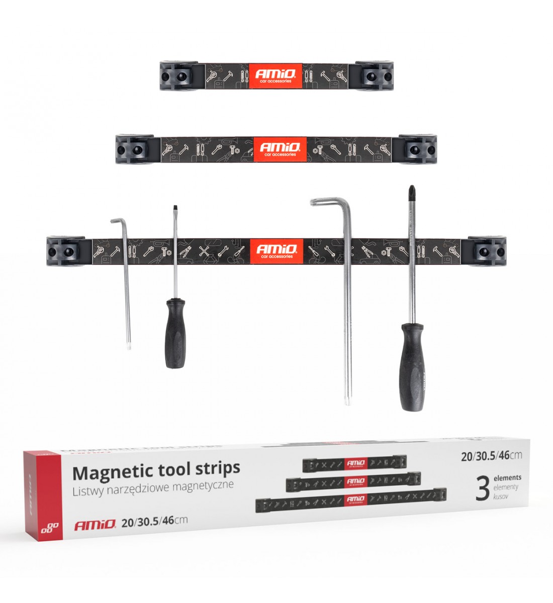 Set suporturi pentru scule benzi magnetice 1x20cm 1x30,5cm 1x46cm AMIO-04263 - AutoParadoxSystem.ro Produs - Set suporturi pentru scule benzi magnetice 1x20cm 1x30,5cm 1x46cm AMIO-04263 - AutoParadoxSystem.ro