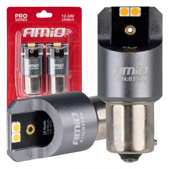 Set becuri CANBUS PRO PY21W 4x3030 becuri LED SMD portocaliu 12V 24V AMIO-03584 Set becuri CANBUS PRO PY21W 4x3030 becuri LED SMD portocaliu 12V 24V AMIO-03584