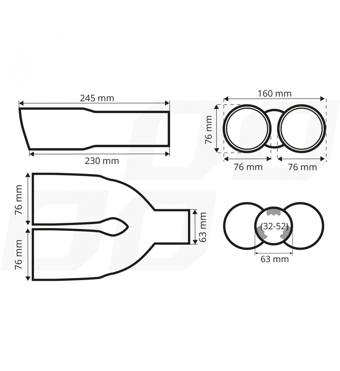 Ornament toba de esapament oțel inoxidabil negru mat AMIO-04063