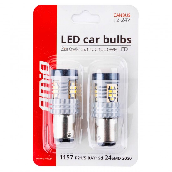 Set becuri auto CANBUS 3020 24SMD 1157 BAY15D P21/5W Alb 12V 24V AMIO-02798 Set becuri auto CANBUS 3020 24SMD 1157 BAY15D P21/5W Alb 12V 24V AMIO-02798